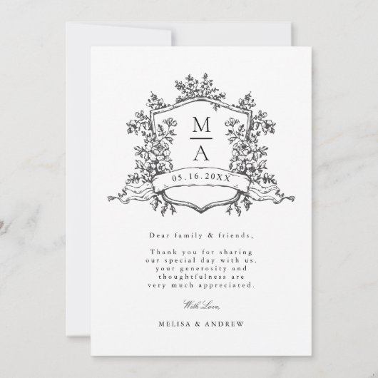 Black and White Classic Frame Wedding Photo      Bedankkaart (Achterkant)