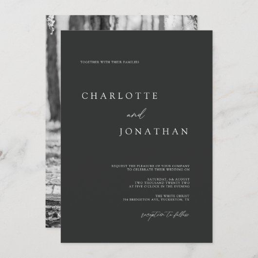 Black and White Classic Simple Photo Wedding Kaart (Voorkant / Achterkant)