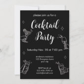 Black And White Cocktail Party Minimalist Invitati Kaart (Voorkant)