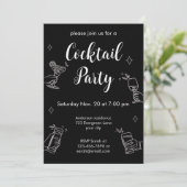 Black And White Cocktail Party Minimalist Invitati Kaart (Staand voorkant)