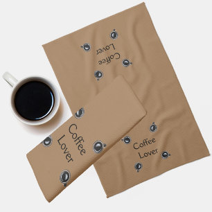 Black and White Coffee Cup Pattern Brown Theedoek