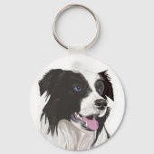 black and white collie blue eyes sleutelhanger (Voorkant)
