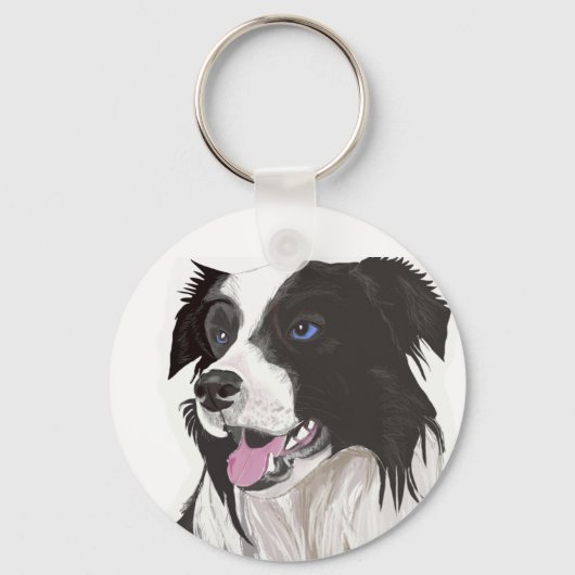 black and white collie blue eyes sleutelhanger (Achterkant)