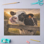 Black and White Cow with Tongue up Her Nose  Tissuepapier (Craft)