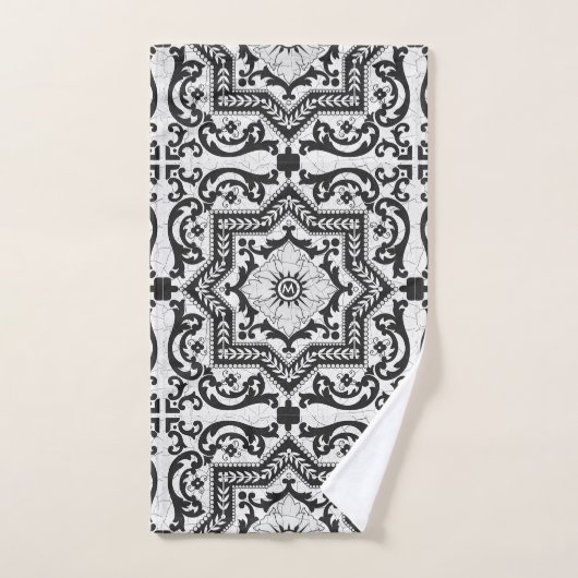 Black and White Cracked Ceramic Style Azulejo Bad Handdoek (Handdoek)
