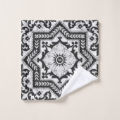 Black and White Cracked Ceramic Style Azulejo Bad Handdoek (Wasdoekje)