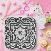 Black and White Cracked Ceramic Style Azulejo Papieren Bordje (Feest)