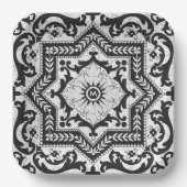Black and White Cracked Ceramic Style Azulejo Papieren Bordje (Voorkant)