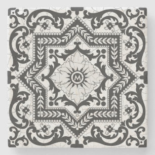 Black and White Cracked Ceramic Style Azulejo Stenen Onderzetter