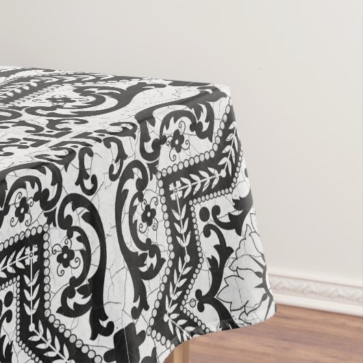 Black and White Cracked Ceramic Style Azulejo Tafelkleed (Voorbeeld)