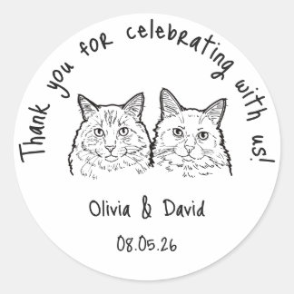 Black and White Cute Cats Wedding Favor Ronde Sticker