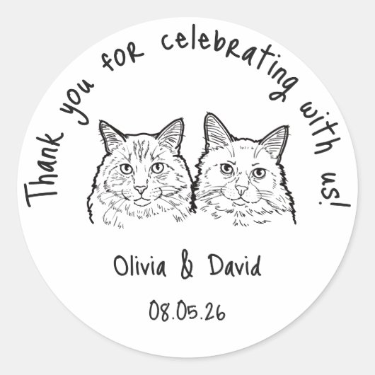 Black and White Cute Cats Wedding Favor Ronde Sticker (Voorkant)