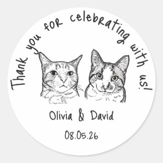 Black and White Cute Cats Wedding Favor Ronde Sticker