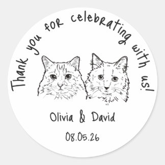 Black and White Cute Cats Wedding Favor Ronde Sticker