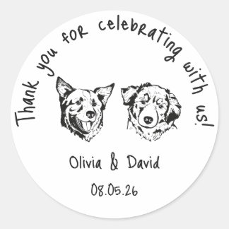 Black and White Cute Dogs Wedding Favor Ronde Sticker