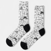 Black and White Cute Doodle Cat Face Pattern Socks Sokken (Links)