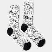 Black and White Cute Doodle Cat Face Pattern Socks Sokken (Rechts)