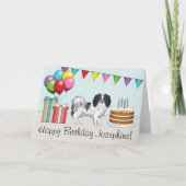 Black and White Cute Phalène Dog Colorful Birthday Kaart (Voorkant)