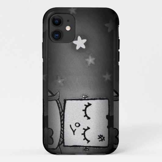 Black and White Cute Robot iPhone Case (Achterkant)