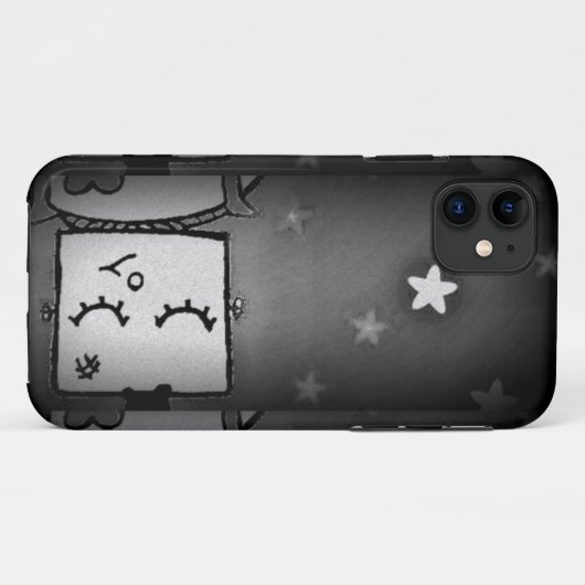 Black and White Cute Robot iPhone Case (Achterkant (horizontaal))