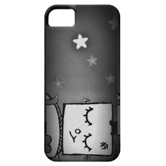 Black and White Cute Robot iPhone Case (Achterkant)