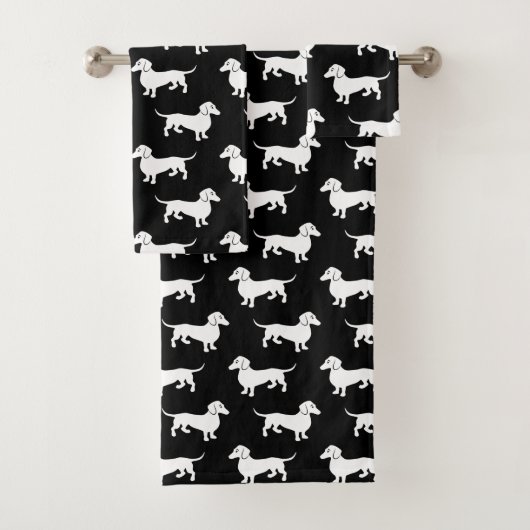 Black and White Dachshund Doxie Pattern Bad Handdoek (Insitu)