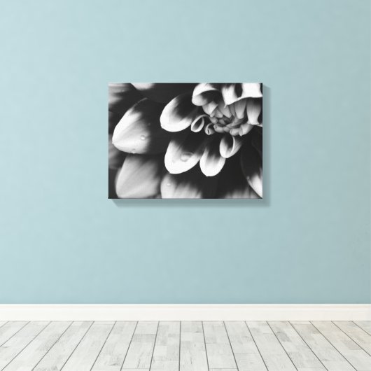 Black and White Dahlia Flower Blossom Canvas Afdruk (Insitu (Houten vloer))