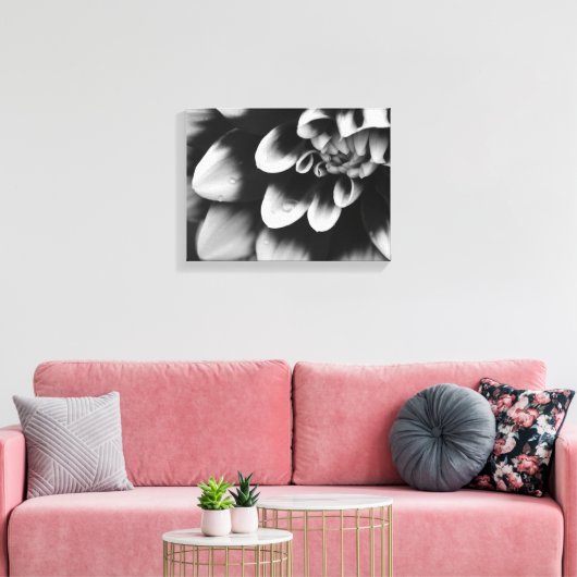 Black and White Dahlia Flower Blossom Canvas Afdruk (Insitu (Woonkamer))