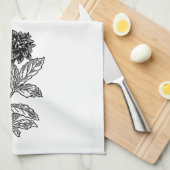 Black and White Dahlia Theedoek (Quarter Fold)