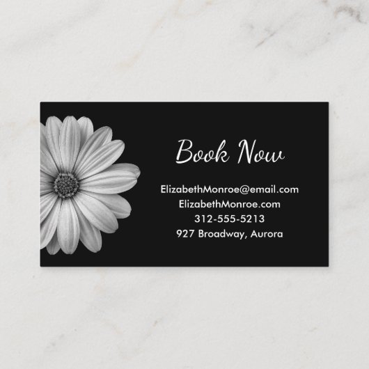Black and White Daisy Hair Stylist Makeup Salon Visitekaartje (Achterkant)