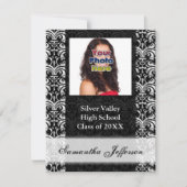 Black and White Damask Afstuderen Invitation Kaart (Voorkant)