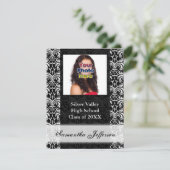 Black and White Damask Afstuderen Invitation Kaart (Staand voorkant)