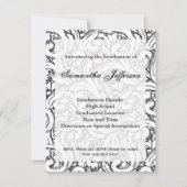 Black and White Damask Afstuderen Invitation Kaart (Achterkant)
