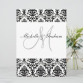 Black and White Damask Elegant Wedding Kaart (Staand voorkant)