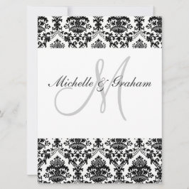 Black and White Damask Elegant Wedding Kaart