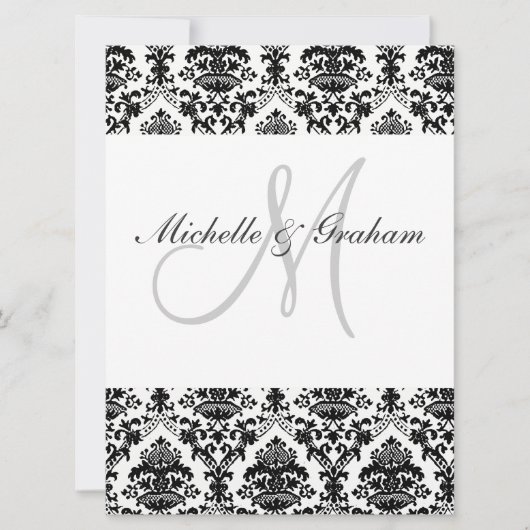 Black and White Damask Elegant Wedding Kaart (Voorkant)