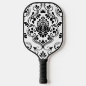 Black and White Damask Floral Pickleball Paddle (Voorkant)