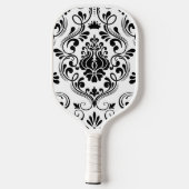 Black and White Damask Floral Pickleball Paddle (Achterkant)