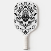 Black and White Damask Floral Pickleball Paddle (Voorkant)