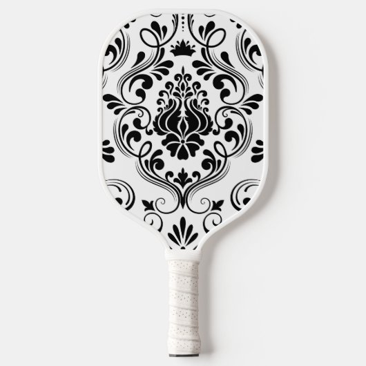 Black and White Damask Floral Pickleball Paddle (Voorkant)