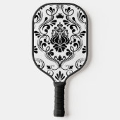 Black and White Damask Floral Pickleball Paddle (Achterkant)