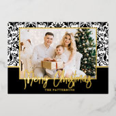 Black and White Damask Gold Folie Feestdagenkaart (Voorkant)