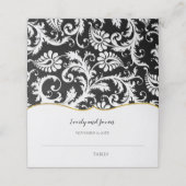Black and White Damask Gold Trim Wedding Plaatskaartje (Buitenkant ongevouwen)