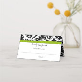 Black and White Damask Green Trim Wedding Plaatskaartje (Voorkant)