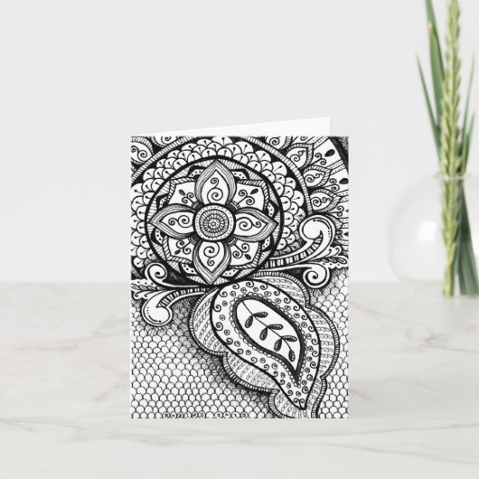 Black and White Damask Indian Mandala Dank je Bedankkaart (Voorkant)