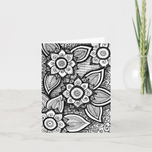 Black and White Damask Indian Mandala Dank je Bedankkaart (Voorkant)