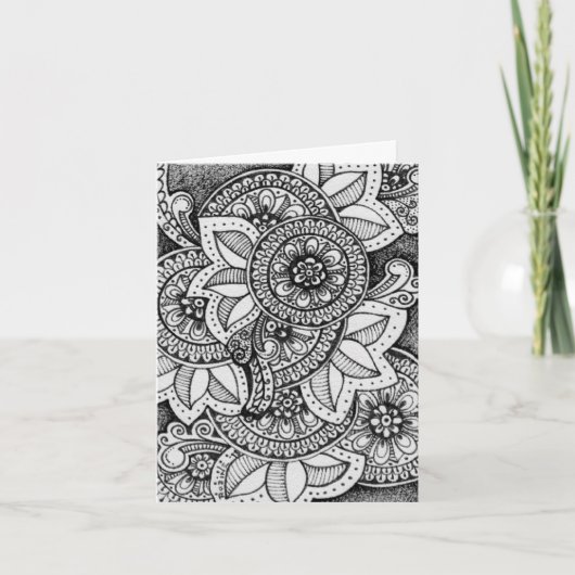 Black and White Damask Indian Mandala Dank je Bedankkaart (Voorkant)