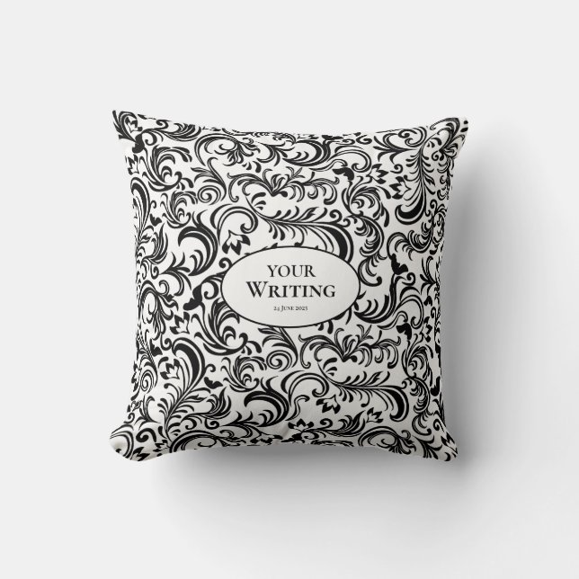 Black and White Damask Pattern Custom Wedding Kussen (Voorkant)