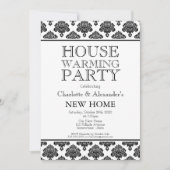 Black and White Damask Pattern Housewarming Party Aankondiging (Voorkant)