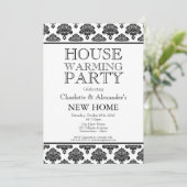 Black and White Damask Pattern Housewarming Party Aankondiging (Staand voorkant)